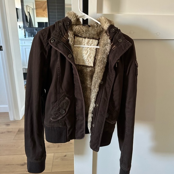 Women's Small Abercrombie & Fitch Brown Fur-Lined Jacket - Picture 1 of 4